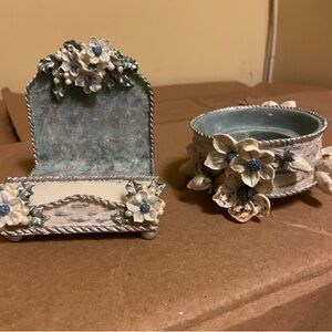 Vintage Decorative tea light Set with Blue and Cream Accents